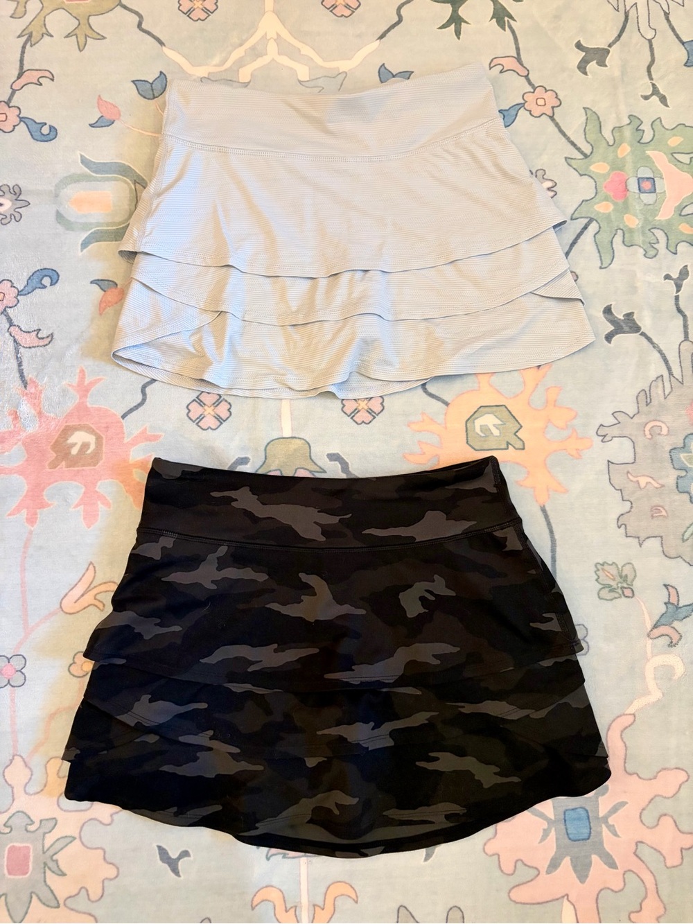 Athleta Girl Layered Ruffle Skirt - Light blue and Black Camo